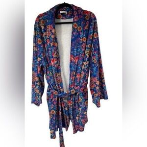 Natural Life Blue Floral Short Robe w/belt Sz S Women’s
